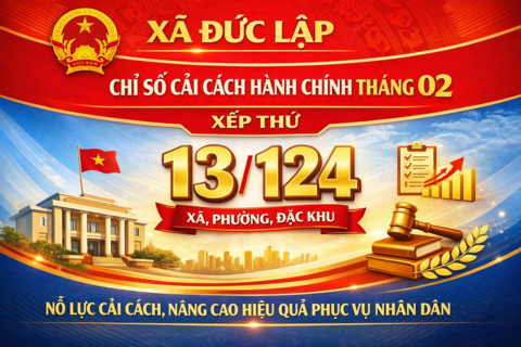 CÔNG KHAI KẾT QUẢ CHỈ SỐ CẢI CÁCH HÀNH CHÍNH XÃ ĐỨC LẬP THÁNG 02 NĂM 2026