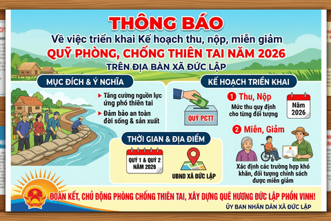 THÔNG BÁO: Về việc triển khai Kế hoạch thu, nộp, miễn giảm Quỹ phòng, chống thiên tai năm 2026 trên địa bàn xã Đức Lập
